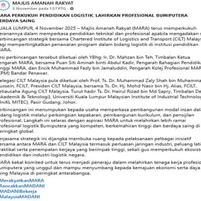 MARA PERKUKUH PENDIDIKAN LOGISTIK LAHIRKAN PROFESIONAL BUMIPUTERA BERDAYA SAING